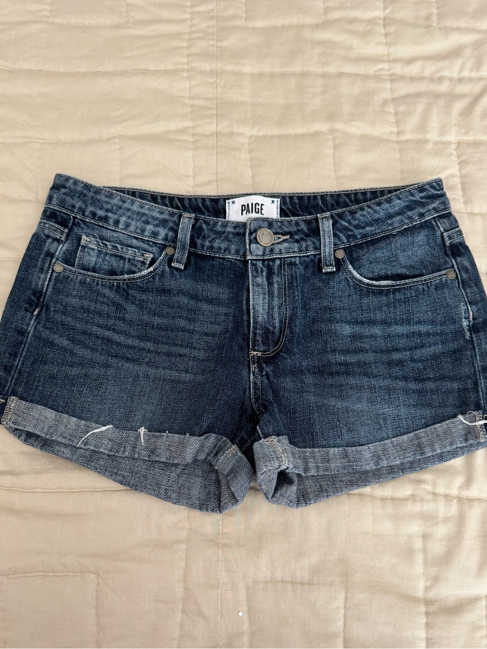 PAIGE Dark Blue Denim Rolled-Hem Women's Shorts